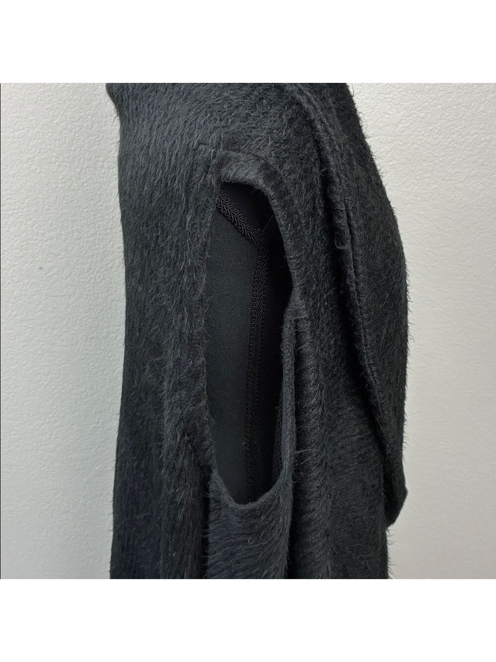 Alice + Olivia Vest Black Faux Fur Knit Waterfall Cardigan Open Front L - Picture 8 of 11